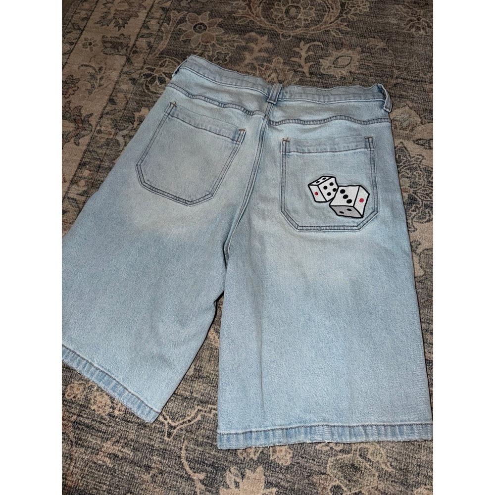 Hollister Super Baggy Denim Jean Shorts Jorts Light Wash Dice